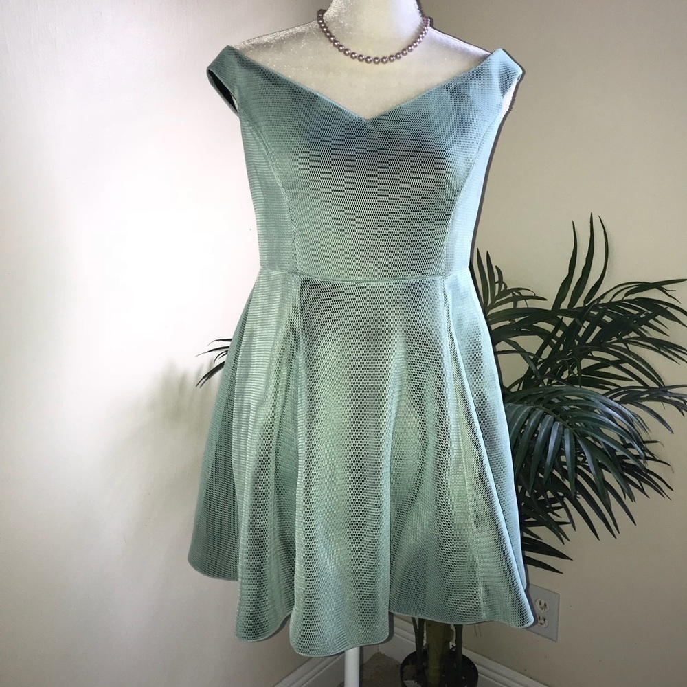 Mustard Seed Optical Illusion Overlay Women Sleeveless Skater Dress Green L*